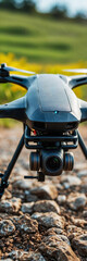 Close-up of a high-tech drone capturing aerial views in nature