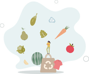 Eco friendly products with recyclable and organic packaging tiny person concept.Grocery items from zero waste shops as natural.flat design.illustration with people.