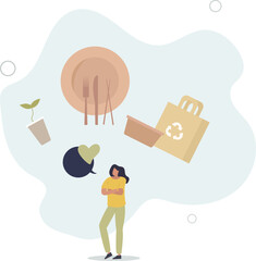 Eco packaging and natural food boxes for take away.Environmental and nature friendly solution to reduce plastic usage.flat design.illustration with people.