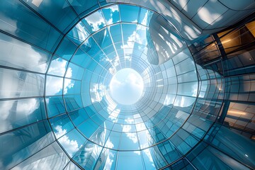Modern Architectural Marvel with Glass Ceiling Reflecting the Sky