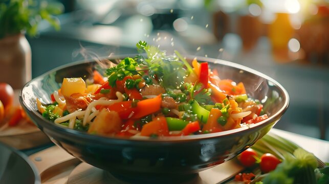 Vegetable stir-fry fresh vegetables fried until golden brown img