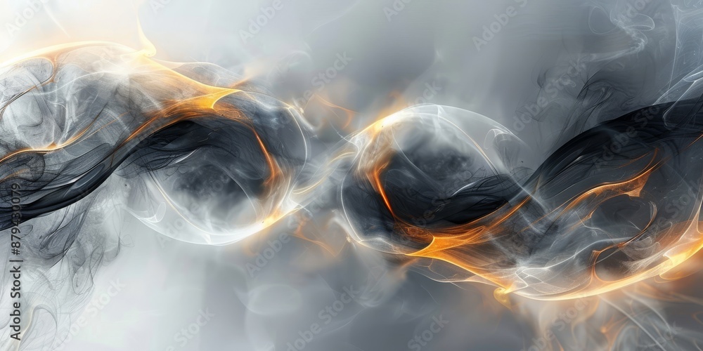Poster a dynamic abstract image with fiery twists blending into swirling smoke, creating a captivating visu