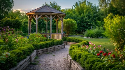 Wooden borders around the garden path img