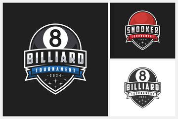 Billiard logo, snooker logo sport design template, snooker team emblem badge, billiard and snooker tournament logo design vector illustration