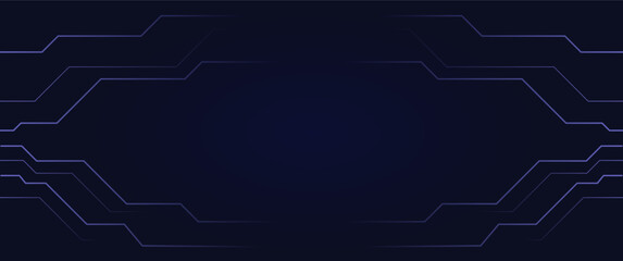 abstract symmetric electronic circuit stripe with centered copy space, dark blue futuristic vector for banner, card, cover, background