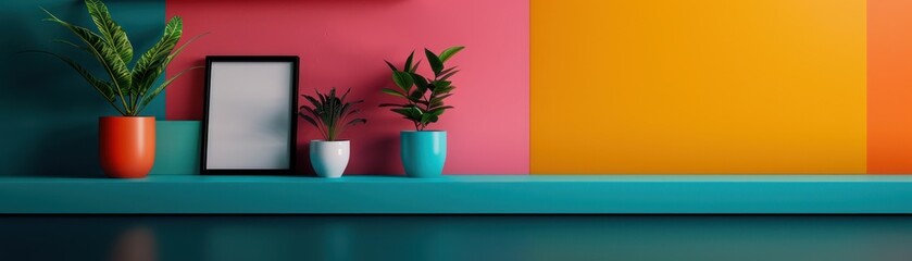 Fototapeta premium Inspiring Creative Space Vibrant Colors, Plants, and a Blank Canvas for Ideas, Perfect for Brainstorming, Design, and Artistic Inspiration