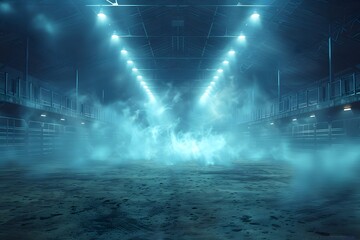 Fototapeta premium Mysterious Fog in an Illuminated Industrial Warehouse