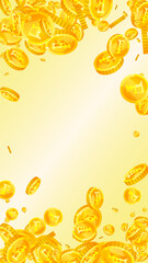 Swiss franc coins falling. Gold scattered CHF