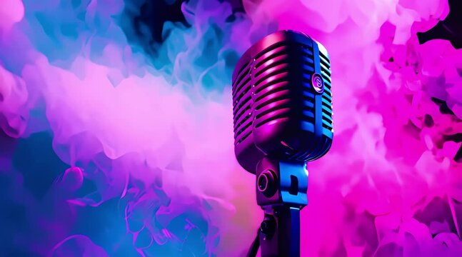 closeup of microphone with smoke, generated ai