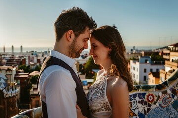 Couple in love in Barcelona