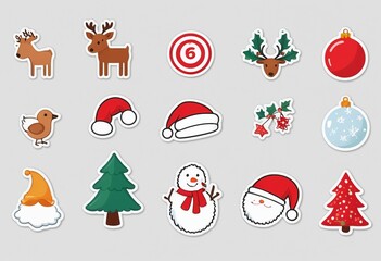 Fototapeta premium Christmas Stickers Bundle: Cute Seasonal Elements with White Borders 