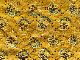  Floral ajrakh block printed on Mustard cotton fabric 