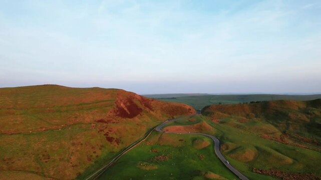 Drone video Mam Tor by sunset , Hope Valley, Peak District National Park, UK