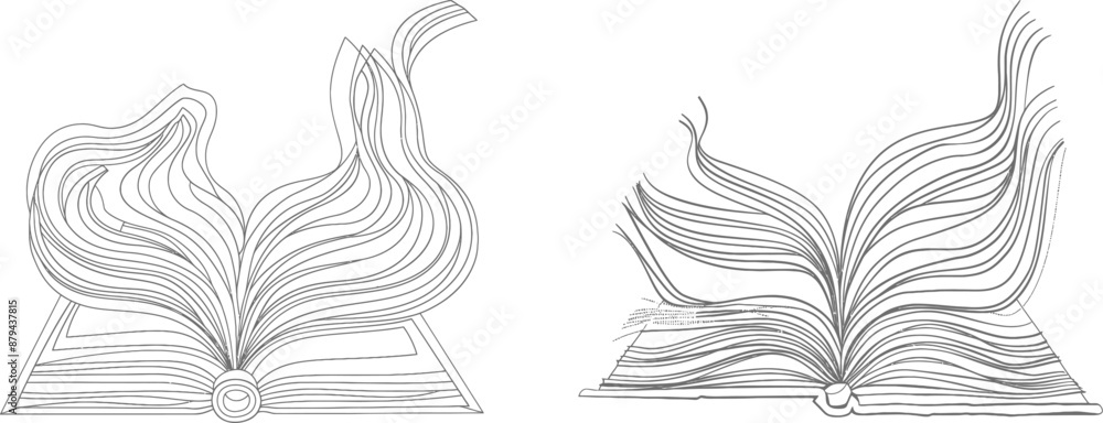 Fototapete Ink drawing of an open book in continuous one-line form. Study and knowledge library concept. Illustration of a modern design.