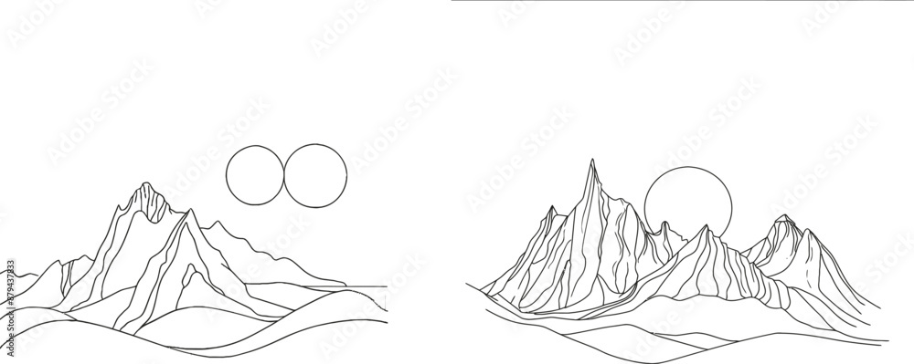 Aufkleber drawing of a mountain range landscape. an illustration of mountain range top views in a simple linea