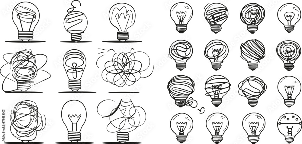 Fototapete An illustration of tangled and scribbled wires with lights. Concept of problem solving in a simple linear style. Editable strokes. Modern illustration.