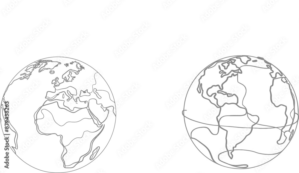 Poster world map in simple linear style. travel and flight concept in editable strokes. doodle modern illus