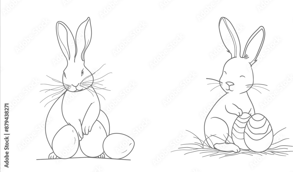 Leinwandbilder The Easter eggs and rabbit are drawn in a continuous line with a simple linear style. Editable stroke. Doodle modern illustration.