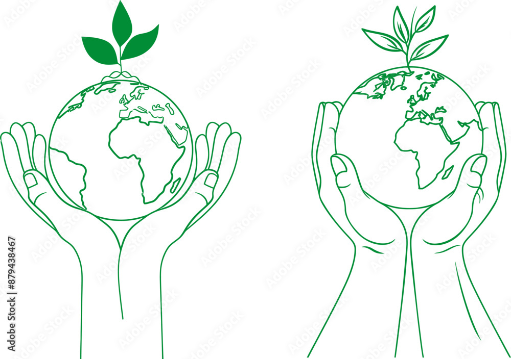 Poster earth globe with plant in one continuous line illustration. world environment day poster in simple l