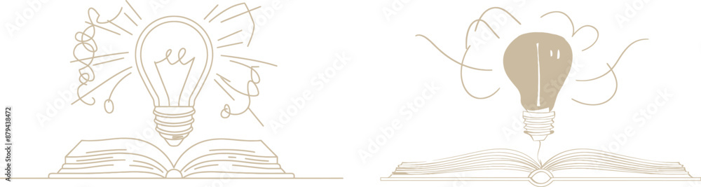 Aufkleber the light bulb above is a continuous line illustration. knowledge and creativity concepts are shown 