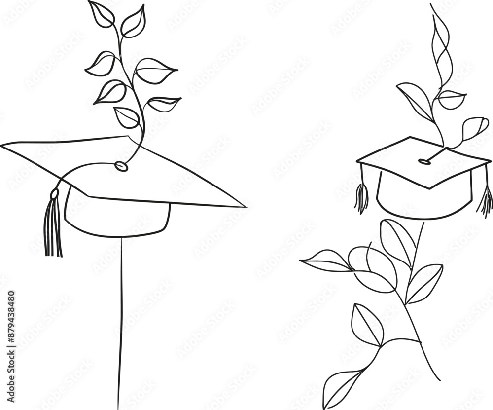 Poster student and college hat symbol in a simple linear style. education and academic degree concept in a 
