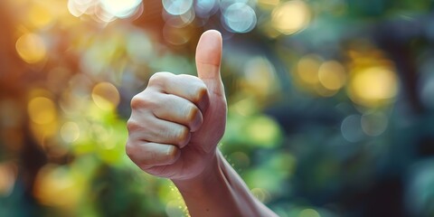Obraz premium Image showing positive online review with thumbs up gesture. Concept Thumbs Up, Positive Review, Customer Satisfaction, Online Feedback, Five Stars