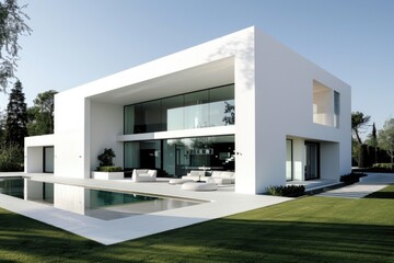 Fototapeta premium Modern White House Exterior. Architectural Building Design with Luxurious and Modern Features