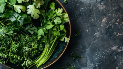 A plate of fresh herbs like cilantro and parsley, known for their detoxifying properties