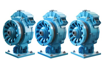 Motors. Industrial Electric Motors Set in Blue and White Isolated Background