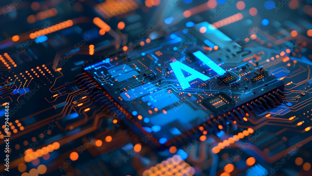 Aufkleber ai concept with digital circuit and blue glowing details. futuristic technology representing artific