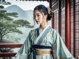 Hanfu's Allure: Timeless elegance - women captivate in the graceful drapes of traditional Hanfu dress. generative AI