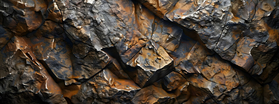 Close-up of rugged, textured rocks with rust and earthy tones, showcasing natural geological formations and surface details.