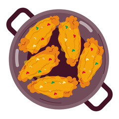 A flat style sticker of open cheese ball 

