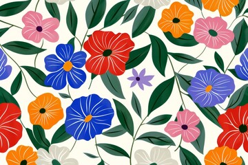 A vibrant top-down view of a diverse mix of flowers bathed in sunlight. Beautiful simple AI generated image in 4K, unique.