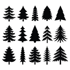 Obraz premium Vintage trees and forest silhouettes set in monochrome style. Set. Silhouette of pine trees.