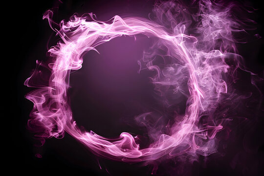 Glowing pink smoke ring on a dark background, creating a mystical and magical atmosphere perfect for abstract and artistic designs.