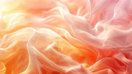 Obraz premium Abstract orange and pink chiffon fabric flowing in elegant soft waves, creating a dreamy, delicate, and smooth texture perfect for backgrounds.