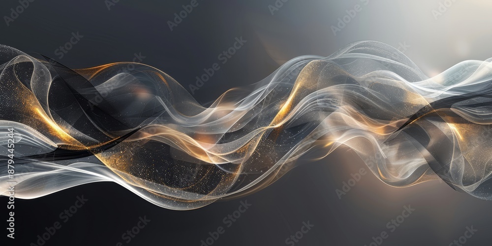 Poster create a captivating visual effect with a harmonious blend of white and gold, forming elegant abstra