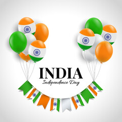 India Independence Day. Background with balloons and flags. Vector Illustration.
