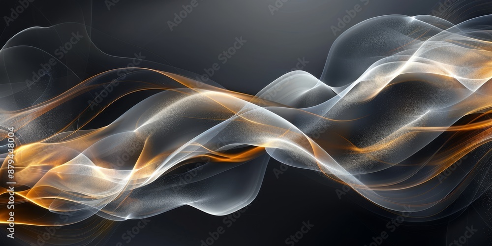 Poster create a captivating visual effect with a harmonious blend of white and gold, forming elegant abstra