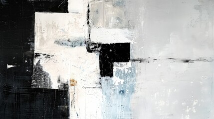 A minimalist abstract piece featuring simple, clean lines and a limited color palette of black, white, and one accent color