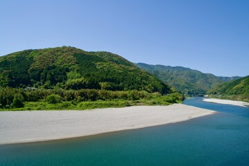 Scenery of Niyodo River and mountains in May