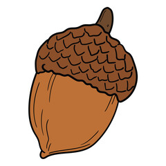 Hand drawn cartoon acorn on white background.