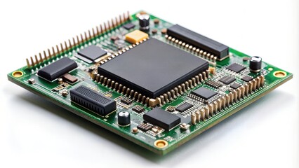 Green Circuit Board With Black Processor And Electronic Components