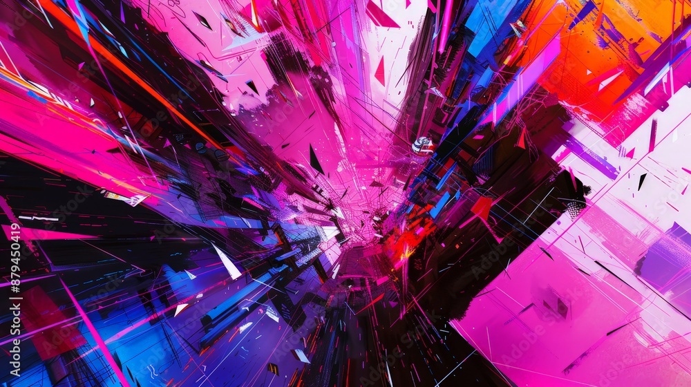Poster an explosion of neon colors and jagged lines, creating a sense of chaos and intensity reminiscent of