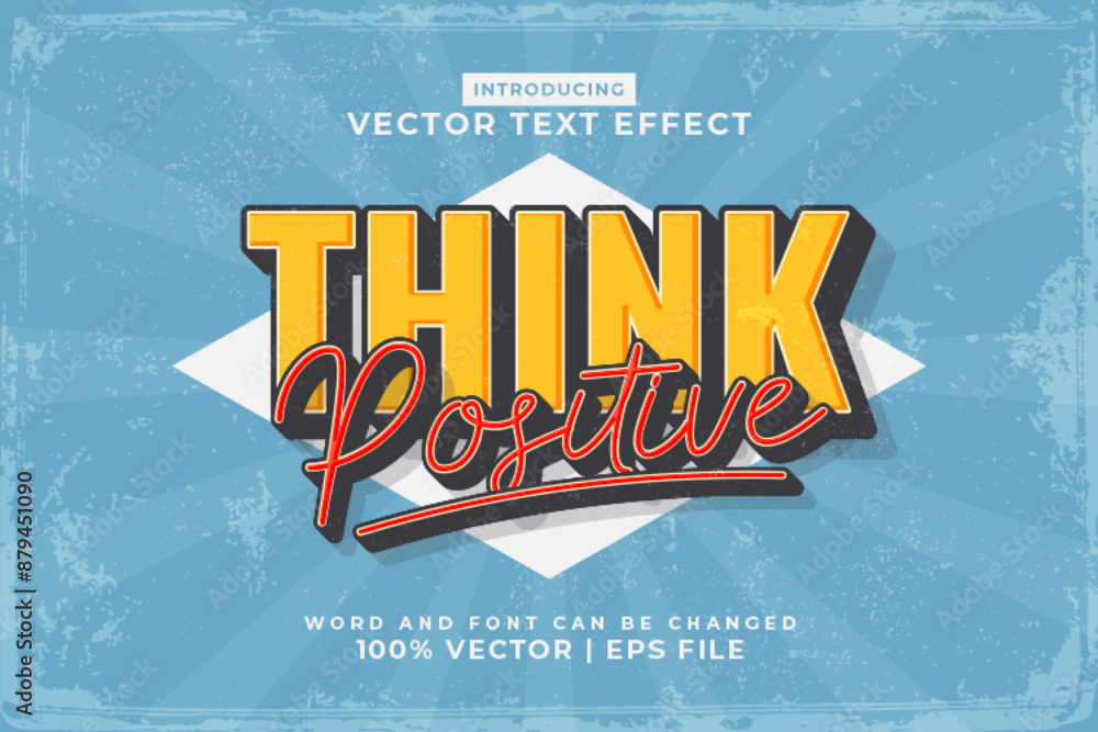 Poster editable text effect think positive 3d retro template style premium vector