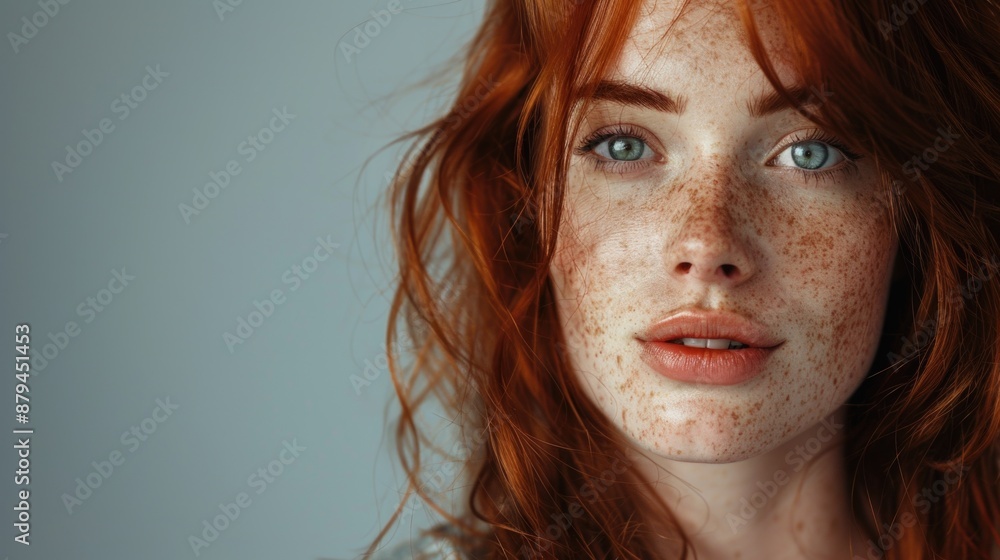 Poster Portrait of a beautiful young woman with red hair and freckles