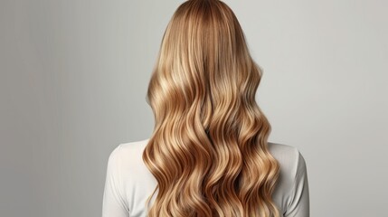 Naklejka premium Back view of a woman with long wavy blonde hair