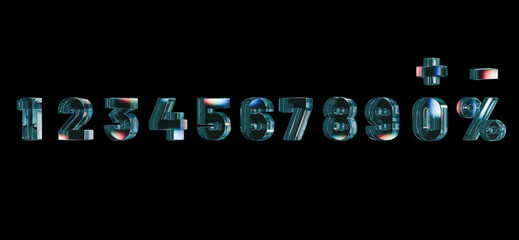 Blue Glass numbers design dispersion trendy 3d render 