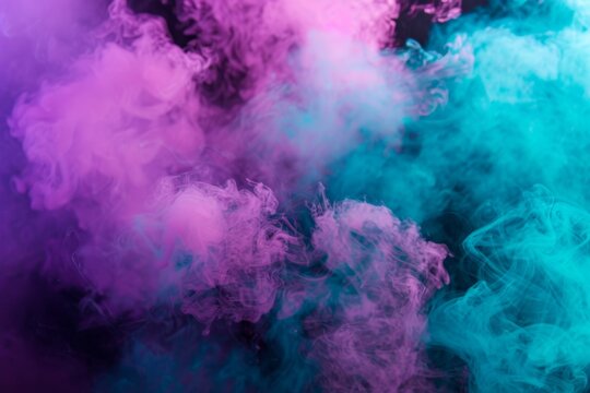 Multicolored smoke puff cloud design elements on a dark background - generative ai	. Beautiful simple AI generated image in 4K, unique.